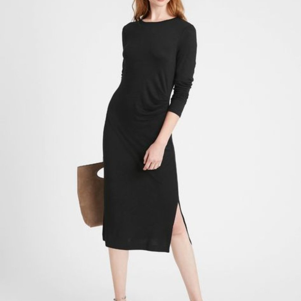Classic Black Long-Sleeve Midi Dress